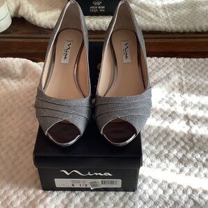 Nina Women's Elegant Silver Peep Toe Heels